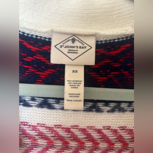 ST JOHN'S BAY Red White Blue Patterned Cardigan Sweater XS - Picture 4 of 8